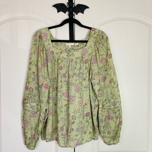 Cottagecore Blouse Soft Green, Floral accent, Peasant Style,  size XXL